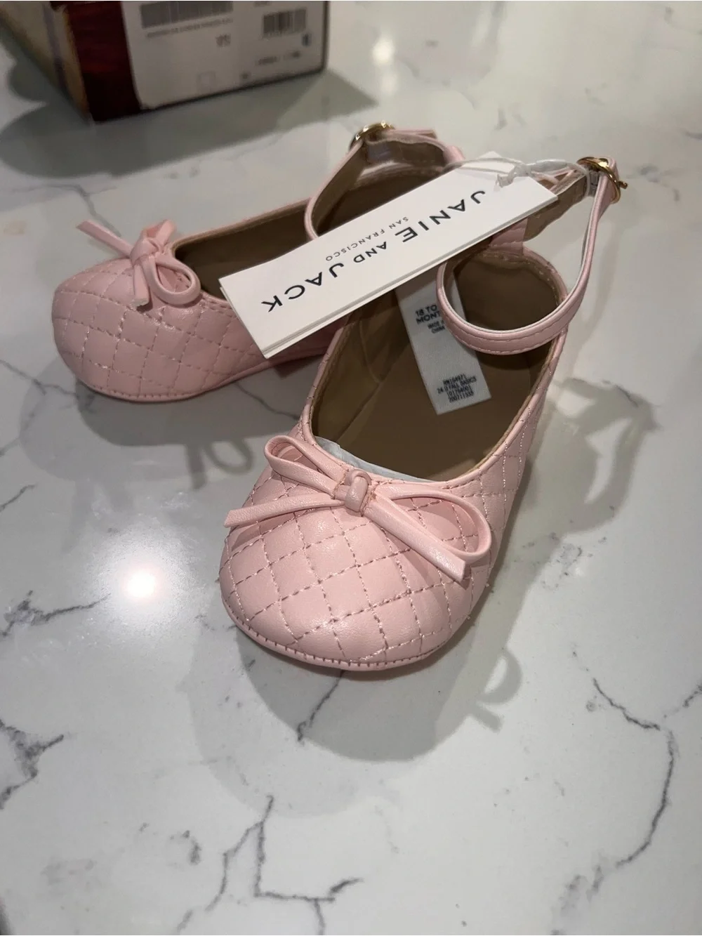Janie and Jack Light Pink Quilted Mary Jane Ballet Flats with Bow